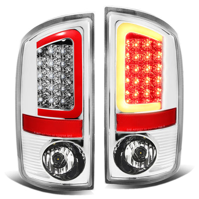 D-Motoring - Tail lights - 3D LED Red C-Bar - Chrome Housing - Clear lens - Plug-n-Play - Pair - Dodge Ram 1500 / 2500 / 3500 - 1