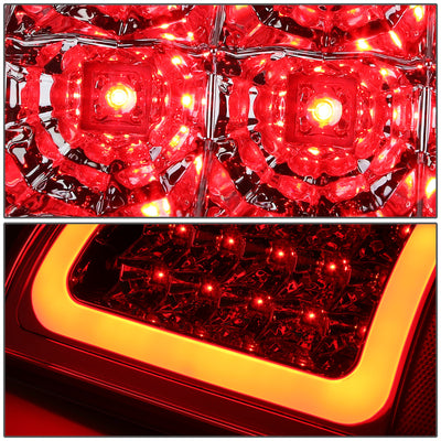 D-Motoring - Tail lights - 3D LED Red C-Bar - Chrome Housing - Clear lens - Plug-n-Play - Pair - Dodge Ram 1500 / 2500 / 3500 - 3