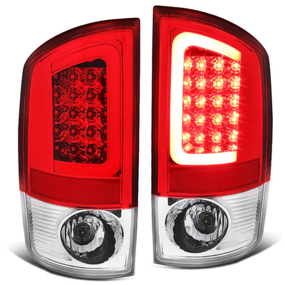 D-Motoring - Tail lights - 3D LED Red C-Bar - Chrome Housing - Red Lens - Plug-n-Play - Pair - Dodge Ram 1500 / 2500 / 3500 - 1