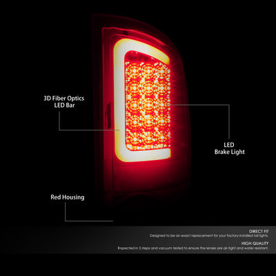 D-Motoring - Tail lights - 3D LED Red C-Bar - Chrome Housing - Red Lens - Plug-n-Play - Pair - Dodge Ram 1500 / 2500 / 3500 - 2