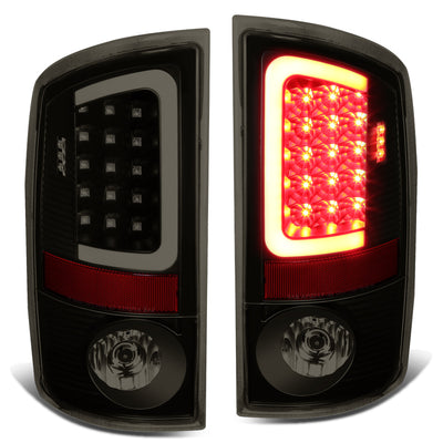D-Motoring - Tail lights - 3D LED Red C-Bar - Black Housing - Smoked Lens - Plug-n-Play - Pair - Dodge Ram 1500 / 2500 / 3500 - 1