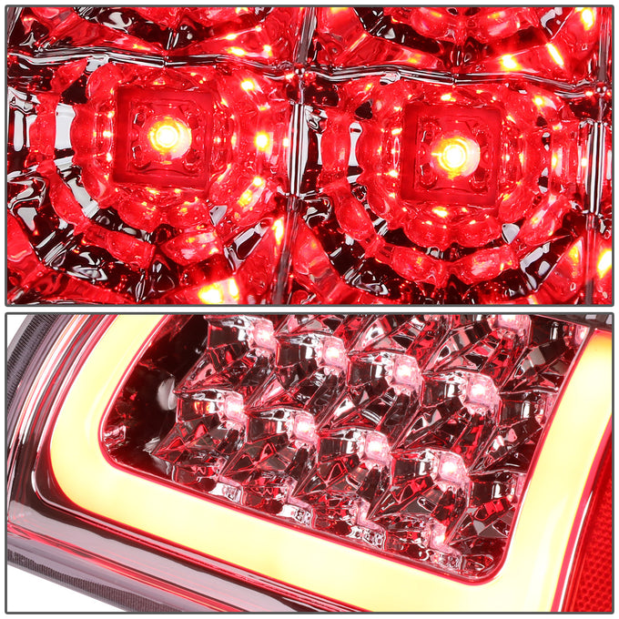 D-Motoring - Tail lights - 3D LED Red C-Bar - Chrome Housing - Clear lens - Plug-n-Play - Pair - Dodge Ram 1500 / 2500 / 3500 - 3