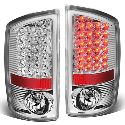 D-Motoring - Tail lights - LED - Chrome Housing - Clear lens - Plug-n-Play - Pair - Dodge Ram 1500 / 2500 / 3500 - 1
