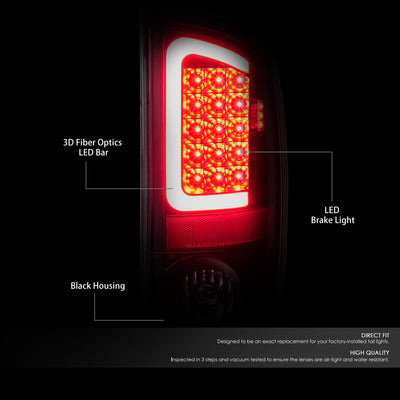 D-Motoring - Tail lights - 3D LED Red Bar - Black Housing - Clear lens - Plug-n-Play - Pair - Dodge Ram 1500 / 2500 / 3500 - 2