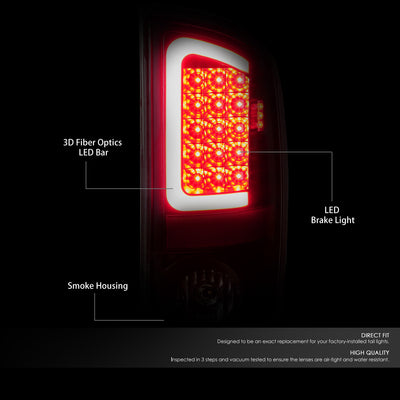 D-Motoring - Tail lights - 3D LED Red Bar - Black Housing - Smoked Lens - Plug-n-Play - Pair - Dodge Ram 1500 / 2500 / 3500 - 2