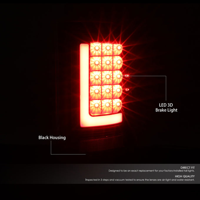 D-Motoring - Tail lights - 3D LED L-Bar - Black Housing - Clear lens - Plug-n-Play - Pair - Dodge Ram 1500 / 2500 / 3500 - 2