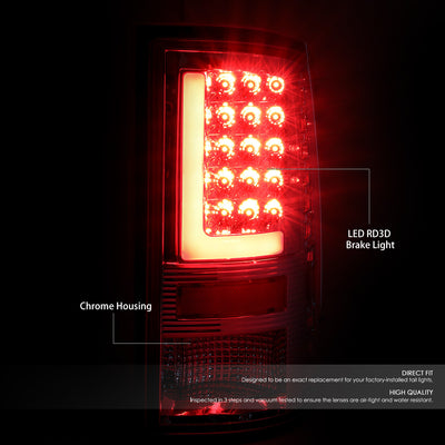 D-Motoring - Tail lights - 3D LED L-Bar - Chrome Housing - Clear Lens - Plug-n-Play - Pair - Dodge Ram 1500 / 2500 / 3500 - 2