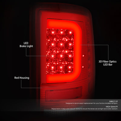 D-Motoring - Tail lights - C-Shape 3D LED - Chrome Housing - Red Lens - Plug-n-Play - Pair - Dodge Ram 1500 / 2500 / 3500 - 2