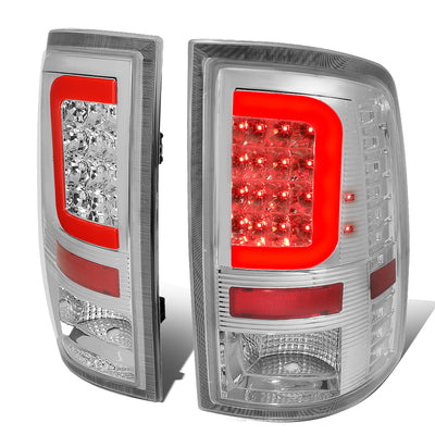 D-Motoring - Tail lights - Red C-Shape 3D LED - Chrome Housing - Clear Lens - Plug-n-Play - Pair - Dodge Ram 1500 / 2500 / 3500 - 1