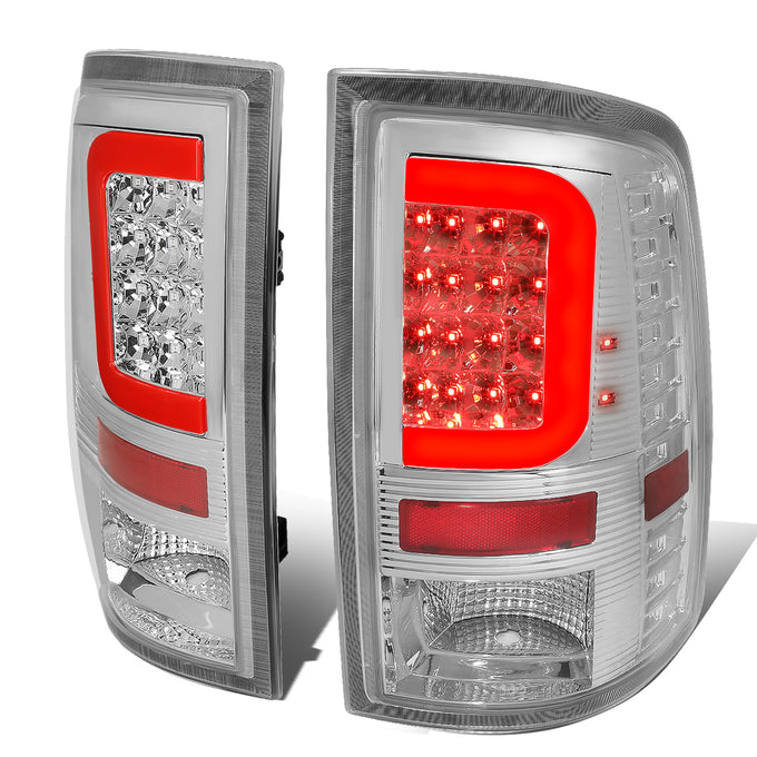 D-Motoring - Tail lights - Red C-Shape 3D LED - Chrome Housing - Clear Lens - Plug-n-Play - Pair - Dodge Ram 1500 / 2500 / 3500 - 1