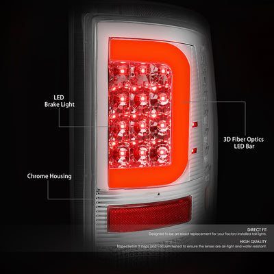 D-Motoring - Tail lights - Red C-Shape 3D LED - Chrome Housing - Clear Lens - Plug-n-Play - Pair - Dodge Ram 1500 / 2500 / 3500 - 2