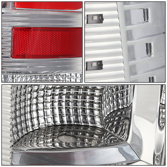 D-Motoring - Tail lights - Red C-Shape 3D LED - Chrome Housing - Clear Lens - Plug-n-Play - Pair - Dodge Ram 1500 / 2500 / 3500 - 4
