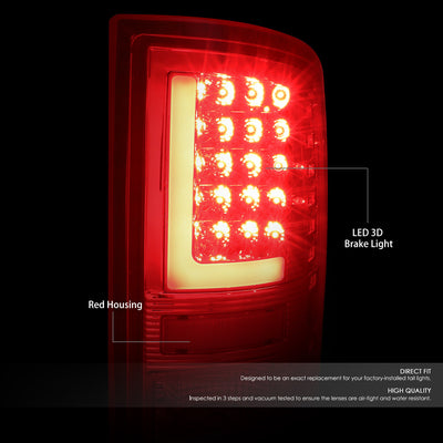D-Motoring - Tail lights - Red LED L-Bar - Chrome Housing - Red Lens - Plug-n-Play - Pair - Dodge Ram 1500 / 2500 / 3500 - 2
