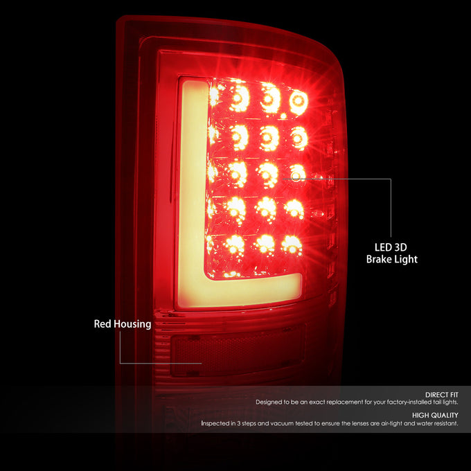 D-Motoring - Tail lights - Red LED L-Bar - Chrome Housing - Red Lens - Plug-n-Play - Pair - Dodge Ram 1500 / 2500 / 3500 - 2