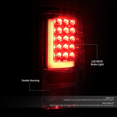 D-Motoring - Tail lights - Red LED L-Bar - Chrome Housing - Smoked Lens - Plug-n-Play - Pair - Dodge Ram 1500 / 2500 / 3500 - 2