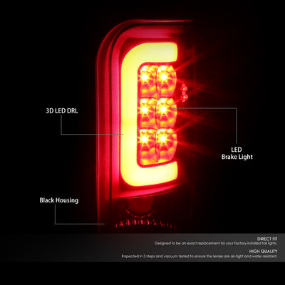 D-Motoring - Tail lights - 3D LED C-Bar - Black Housing - Clear Lens - Plug-n-Play - Pair - Dodge RAM 1500 / 2500 / 3500 - 2