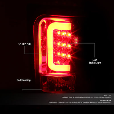 D-Motoring - Tail lights - 3D LED C-Bar - Chrome Housing - Red Lens - Plug-n-Play - Pair - Dodge RAM 1500 / 2500 / 3500 - 2