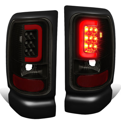 D-Motoring - Tail lights - 3D LED Red C-Bar - Black Housing - Smoked Lens - Plug-n-Play - Pair - Dodge RAM 1500 / 2500 / 3500 - 1