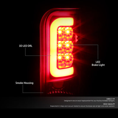 D-Motoring - Tail lights - 3D LED Red C-Bar - Black Housing - Smoked Lens - Plug-n-Play - Pair - Dodge RAM 1500 / 2500 / 3500 - 2