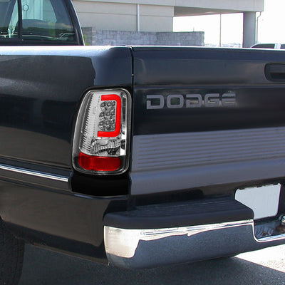D-Motoring - Tail lights - 3D LED Red C-Bar - Chrome Housing - Clear Lens - Plug-n-Play - Pair - Dodge RAM 1500 / 2500 / 3500 - 7