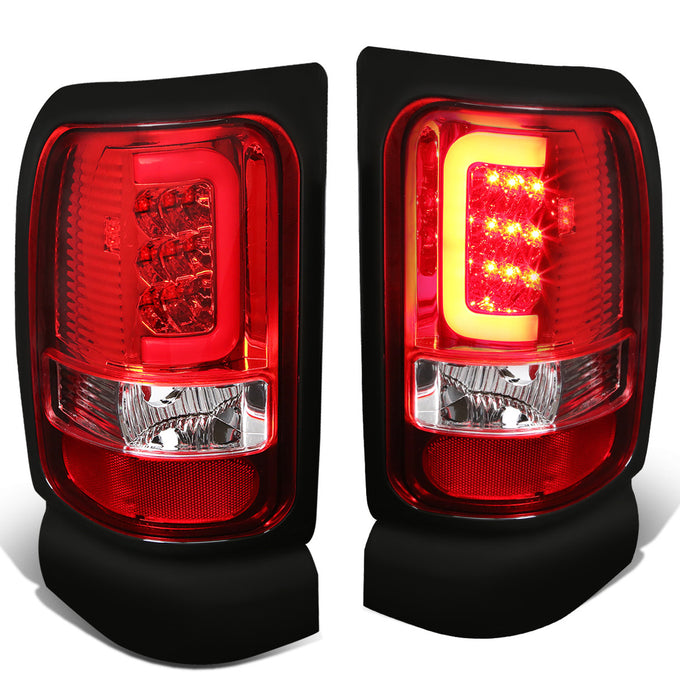 D-Motoring - Tail lights - 3D LED Red C-Bar - Chrome Housing - Red Lens - Plug-n-Play - Pair - Dodge RAM 1500 / 2500 / 3500 - 1