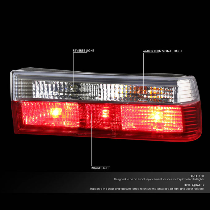 D-Motoring - Tail lights - Chrome Housing - Red Clear Lens - Plug-n-Play - Pair - BMW 318i / 325 / BMW M3 - 2