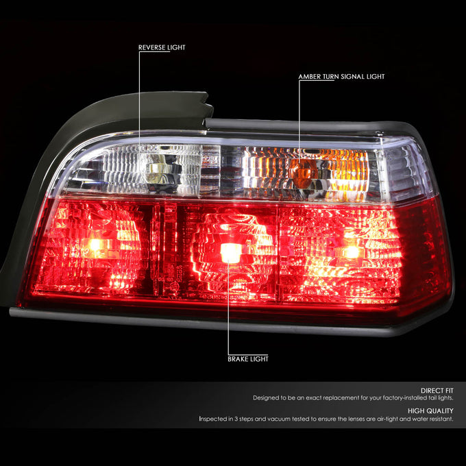D-Motoring - Tail lights - Chrome Housing - Red Clear Lens - Plug-n-Play - Pair - BMW 318i / 323i / 325i Convertible / M3 Coupe / Convertible - 2