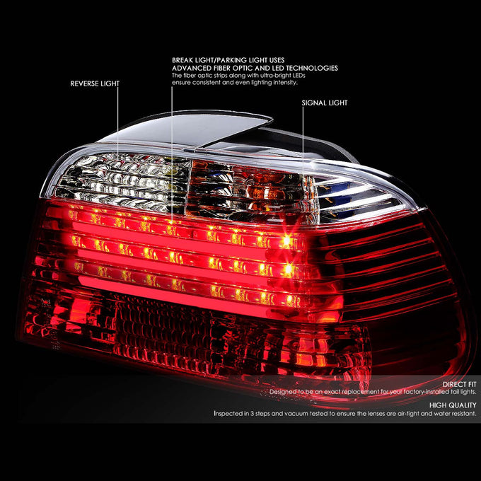 D-Motoring - Tail lights - 3D LED Bar - Chrome Housing - Red Clear Lens - Plug-n-Play - Pair - BMW 750iL / 740iL / 740i - 2
