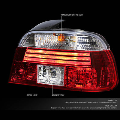 D-Motoring - Tail lights - Chrome Housing - Red Clear Lens - Plug-n-Play - Pair - BMW 528i / 540i / M5 - 2