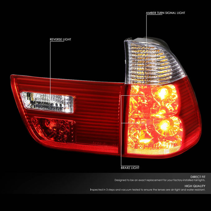 D-Motoring - Tail lights - Chrome Housing - Red Clear Lens - Plug-n-Play - Pair - 2000-2006 BMW X5 - 2