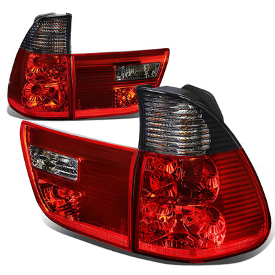 D-Motoring - Tail lights - Chrome Housing - Red Smoked Lens - Plug-n-Play - Pair - 2000-2006 BMW X5 - 1