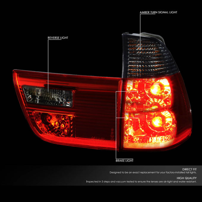 D-Motoring - Tail lights - Chrome Housing - Red Smoked Lens - Plug-n-Play - Pair - 2000-2006 BMW X5 - 2