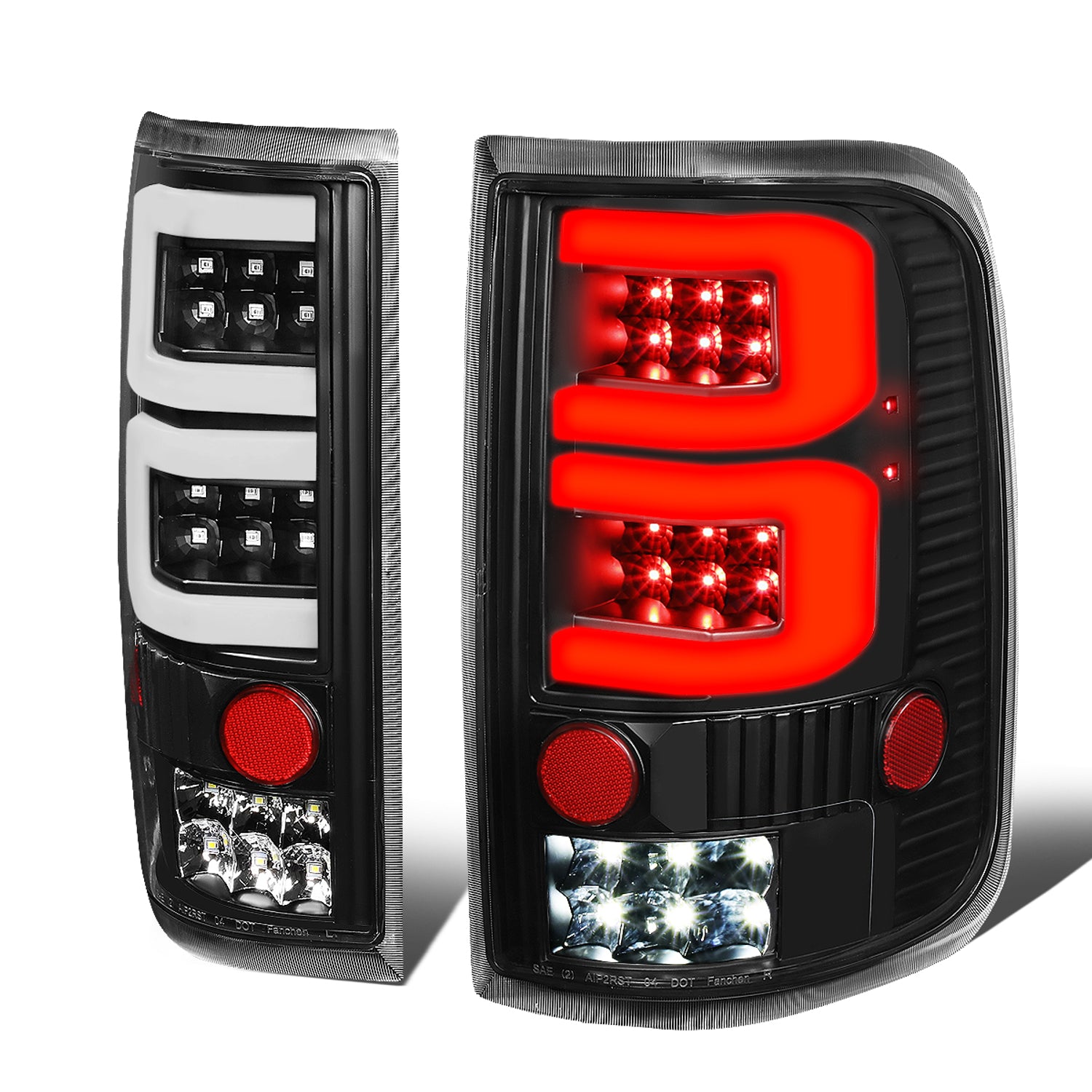 Dual LED C-Bar Tail Lights(Black)<br>04-08 Ford F-150, Lobo