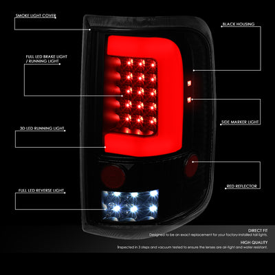 D-Motoring - 04-08 Ford F-150, Lobo  Tail Lights - 3D LED Bar - Smoked Lens - Plug-n-play - Pair - 2