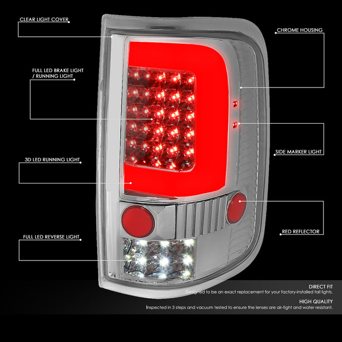 D-Motoring - 04-08 Ford F-150, Lobo  Tail Lights - 3D LED Bar - Clear Lens - Plug-n-play - Pair - 2