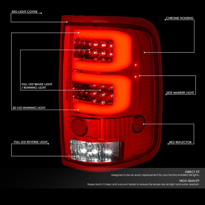 D-Motoring - 04-08 Ford F-150, Lobo Tail Lights - Full LED+Dual 3D Tube Bar - Red Lens - Plug-n-play - Pair - 2