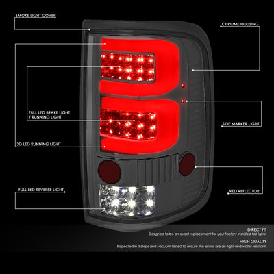 D-Motoring - 04-08 Ford F-150, Lobo Tail Lights - Full LED+Dual 3D Tube Bar - Smoked Lens - Plug-n-play - Pair - 2