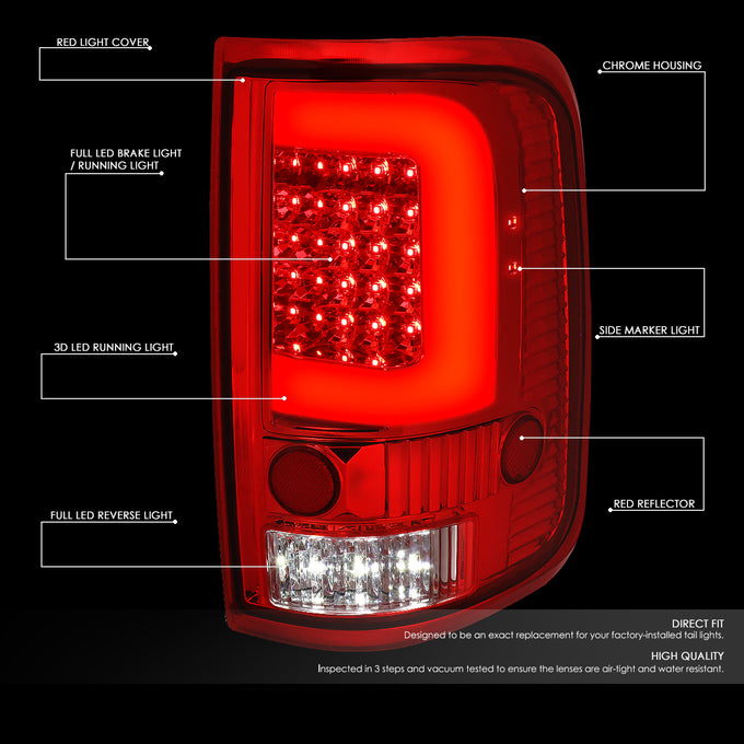 D-Motoring - 04-08 Ford F-150, Lobo  Tail Lights - 3D LED Bar - Red Lens - Plug-n-play - Pair - 2