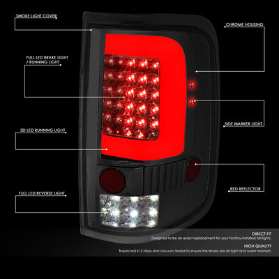 D-Motoring - 04-08 Ford F-150, Lobo  Tail Lights - 3D LED Bar - Smoked Lens - Plug-n-play - Pair - 2