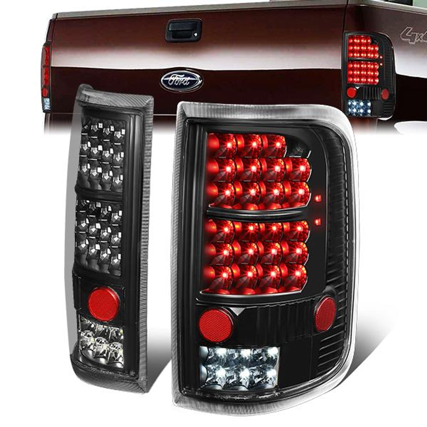 LED Tail Lights (Black)<br>04-08 Ford F-150, Lobo