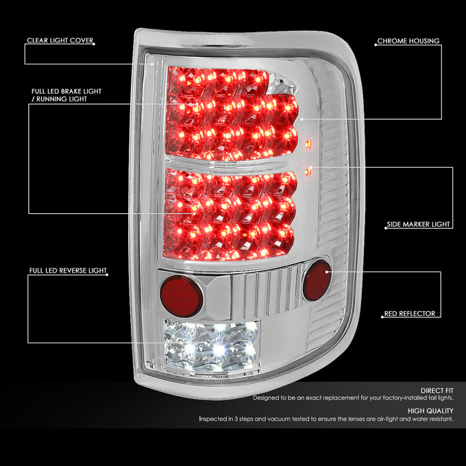 D-Motoring - 04-08 Ford F-150 Lobo Tail Lights - Full LED - Chrome Housing - Clear Lens - Plug-n-play - Pair - 2