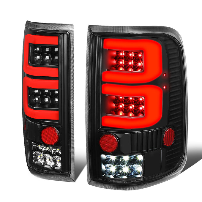 Dual Red LED C-Bar Tail Lights (Black)<br>04-08 Ford F-150, Lobo