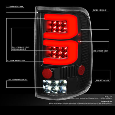 D-Motoring - 04-08 Ford F-150, Lobo Tail Lights - Full LED+Red 3D Tube Bar - Clear Lens - Plug-n-play - Pair - 2