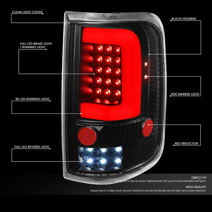 D-Motoring - 04-08 Ford F-150, Lobo  Tail Lights - Red 3D LED Bar - Clear Lens - Plug-n-play - Pair - 2