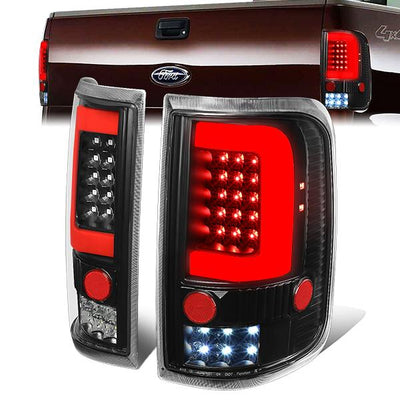 Red LED C-Bar Tail Lights (Black)<br>04-08 Ford F-150, Lobo