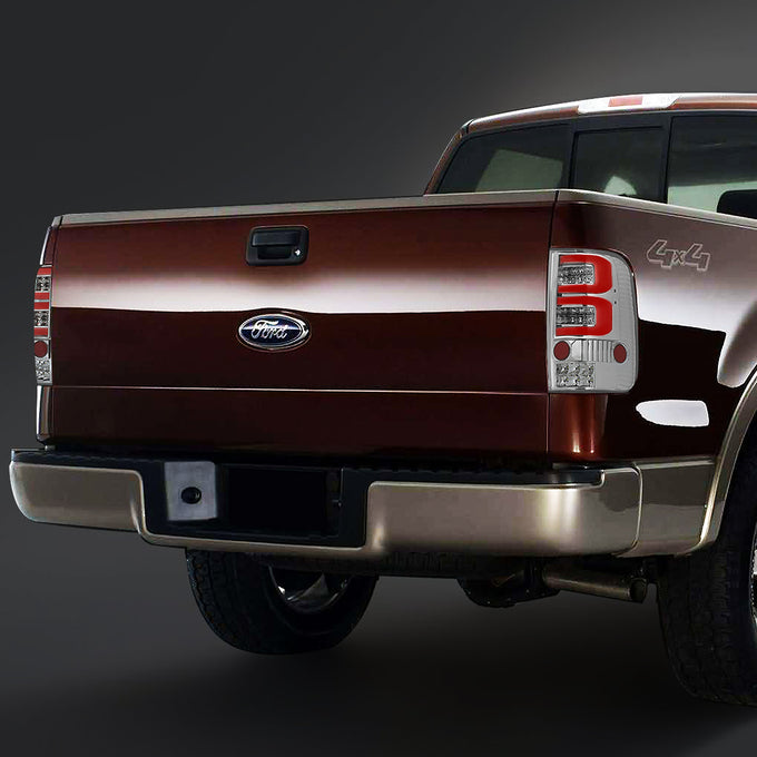 D-Motoring - 04-08 Ford F-150, Lobo Tail Lights - Full LED+Red 3D Tube Bar - Clear Lens - Plug-n-play - Pair - 7