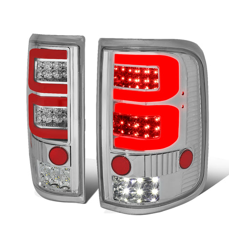 Dual Red LED C-Bar Tail Lights (Clear)<br>04-08 Ford F-150, Lobo