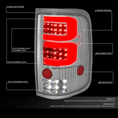 D-Motoring - 04-08 Ford F-150, Lobo Tail Lights - Full LED+Red 3D Tube Bar - Clear Lens - Plug-n-play - Pair - 2