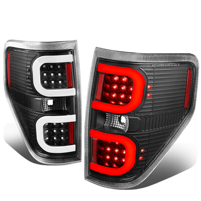 D-Motoring - Tail lights - Dual LED C-Bar - Black Housing - Clear Lens - Plug-n-Play - Pair - 09-14 Ford F-150 - 1