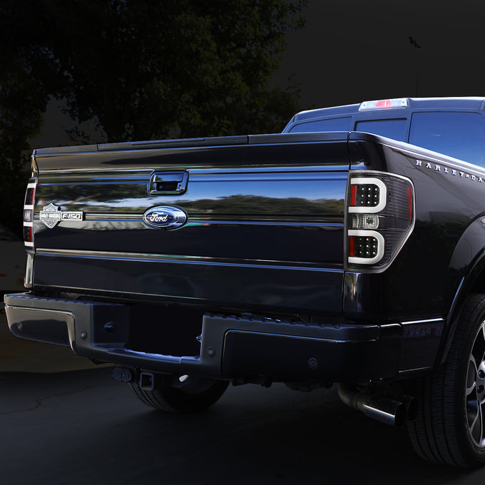 D-Motoring - Tail lights - Dual LED C-Bar - Black Housing - Clear Lens - Plug-n-Play - Pair - 09-14 Ford F-150 - 7